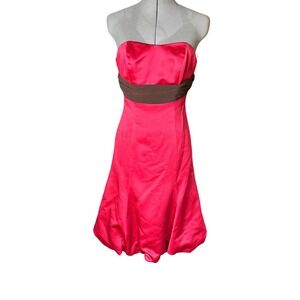 Alfred Angelo Wine Red Satin Strapless Occasion Bridesmaid Dress 2 Balloon Hem